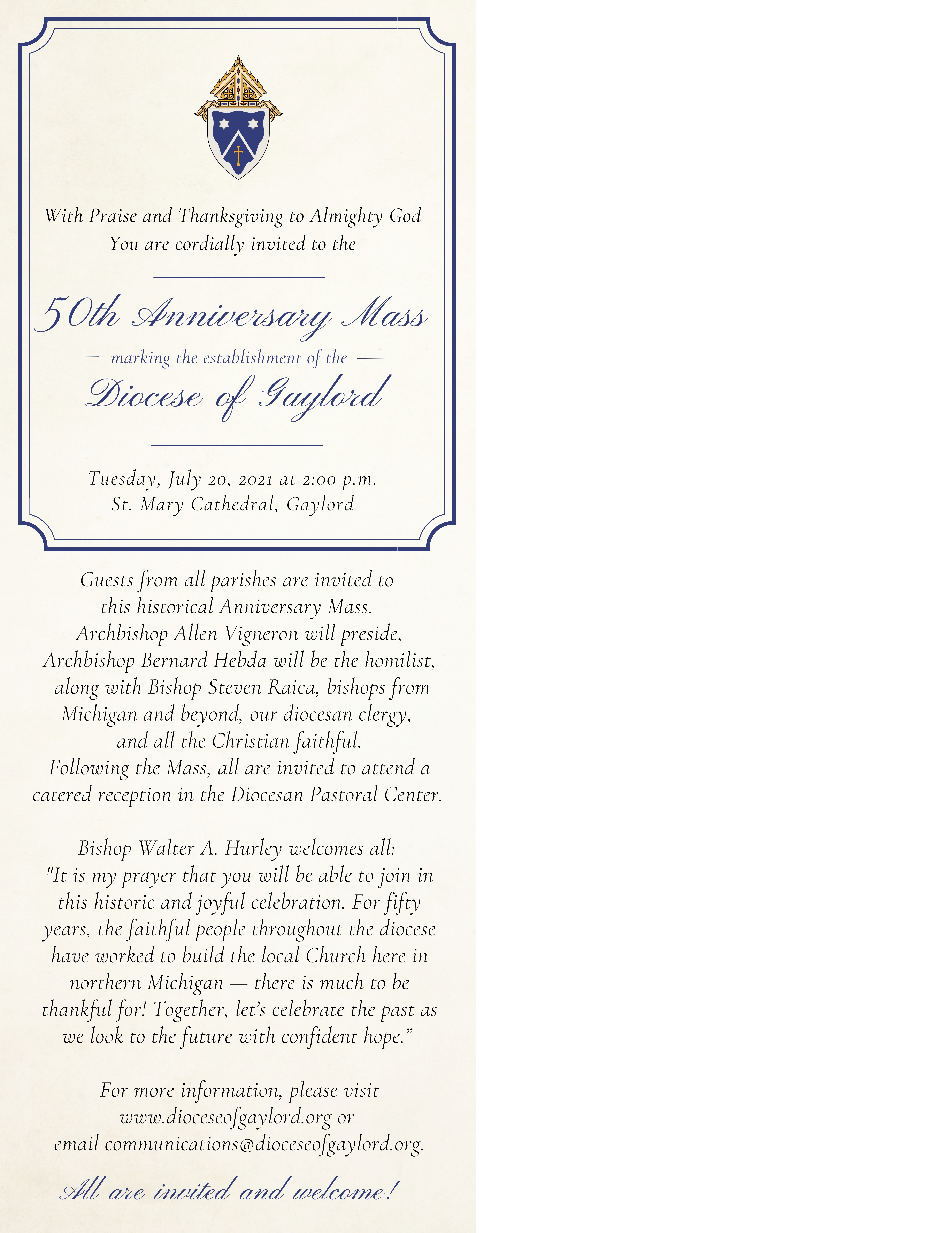 (JPG Image File) Half Page Bulletin Insert - 50th Anniversary of Diocese