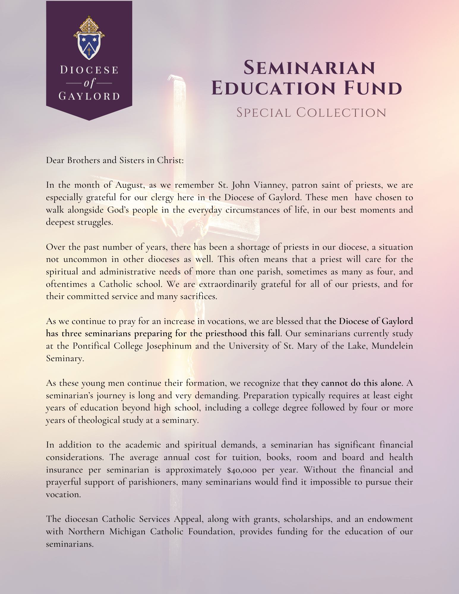 Seminarian Education Fund 2021 Appeal Letter IMAGE PAGE ONE