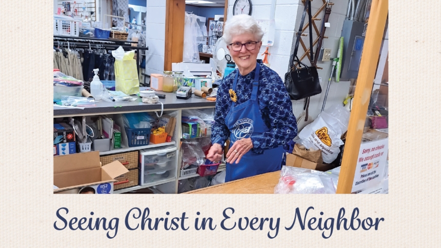 old woman working at St. Vincent de Paul