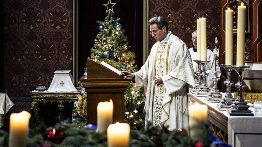 Priest celebrating Christmas Mass