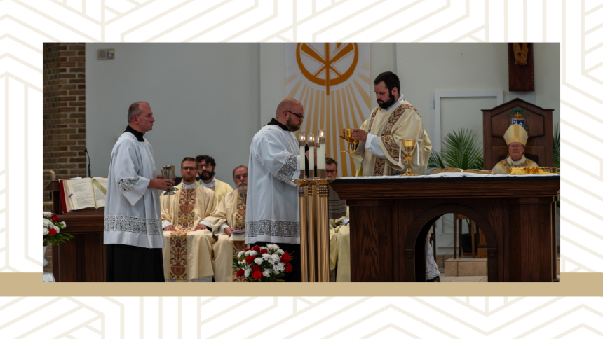 Jerry Przekora and fellow seminarian Chance Armstrong serve at the alter for Jake Belanger's Transitional Diaconate Ordination on June 6th. 