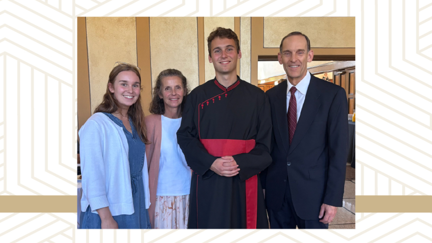 John is pictured with his sister, Mary, mother, Ann, and father, Mike.