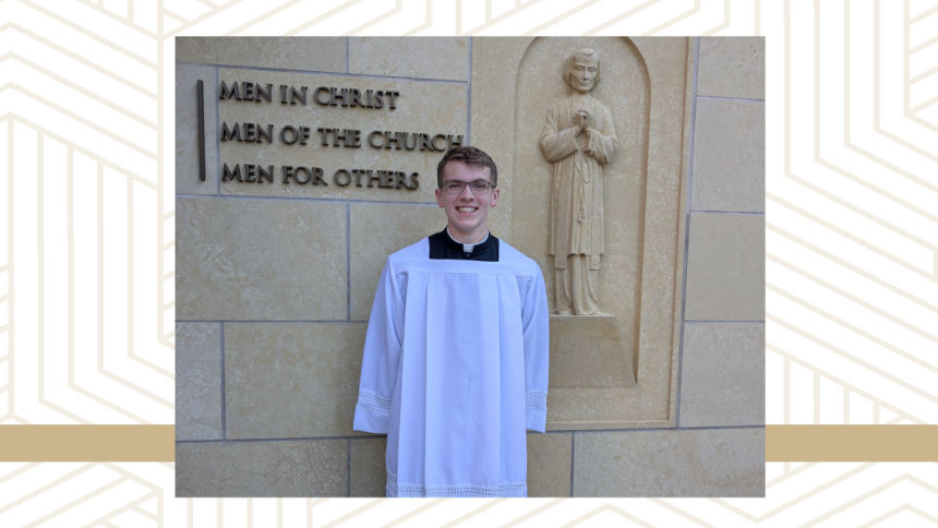 Mark is outside Saint  John Vianney College Seminary in St. Paul, Minn.