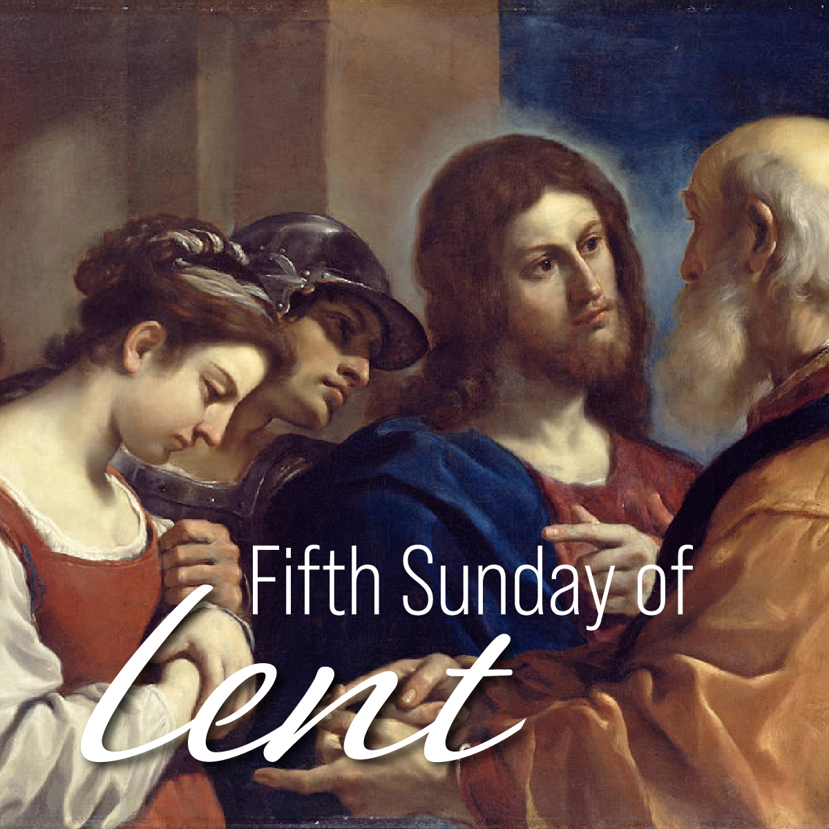 Jesus with man, woman, and soldier